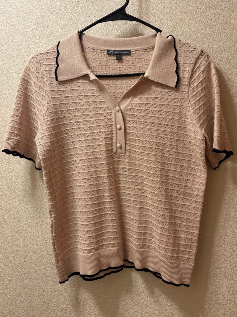 Adrianna Papell Tan Knit Polo with Black Trim